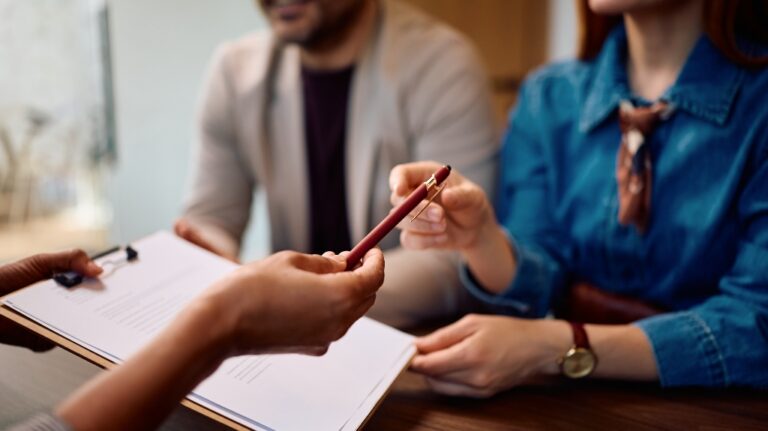 Couple is consulting with lawyer